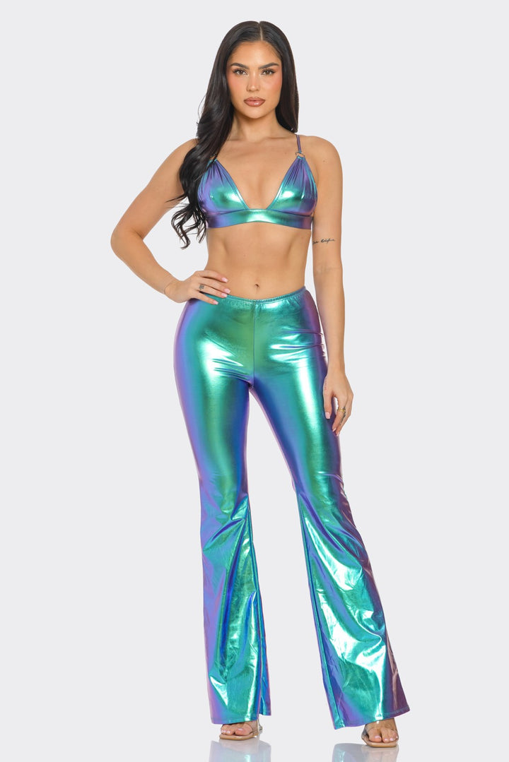 Metallic Bra Top with Pants Set