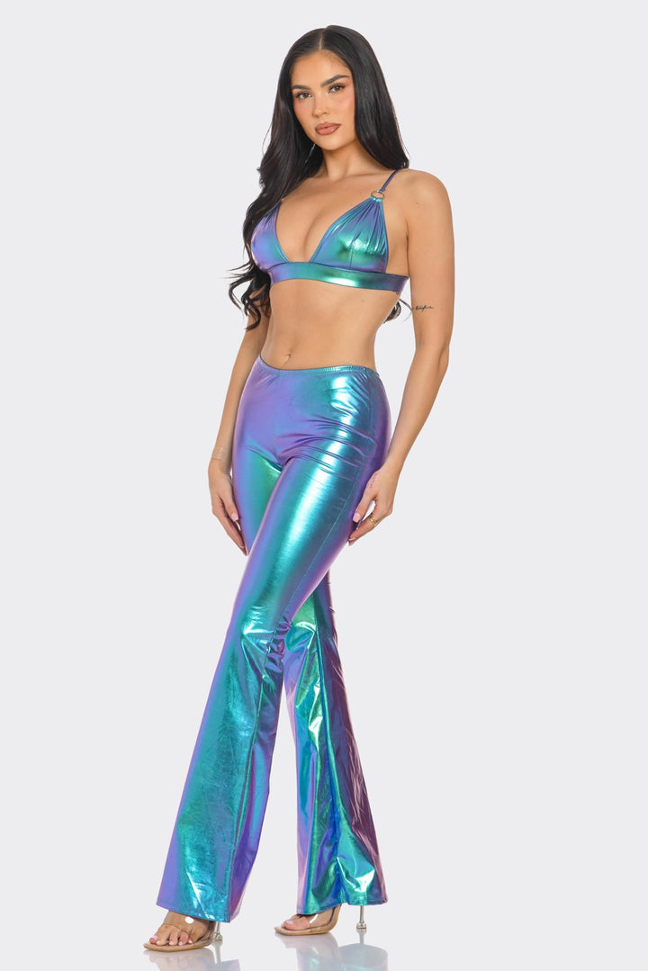 Metallic Bra Top with Pants Set