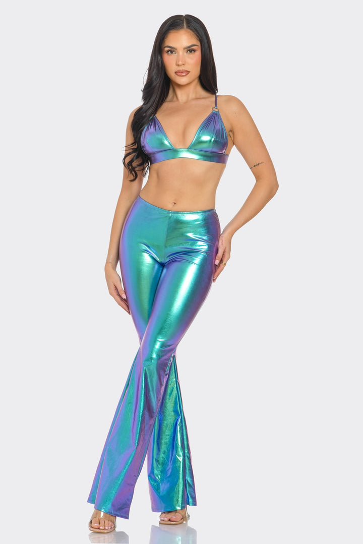 Metallic Bra Top with Pants Set
