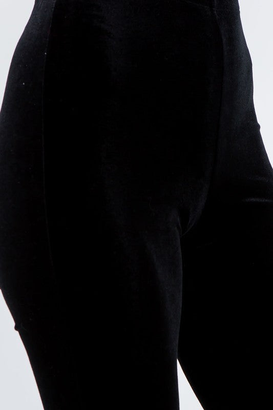 Solid Velvet Long Flared Pants
