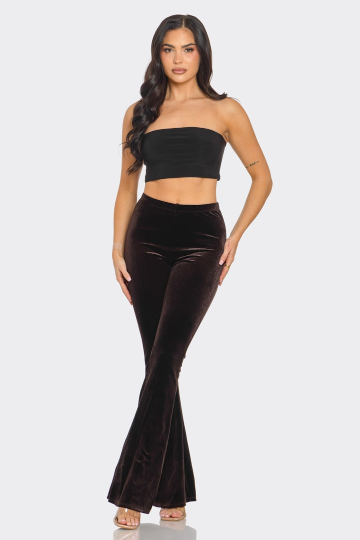 Solid Velvet Long Flared Pants