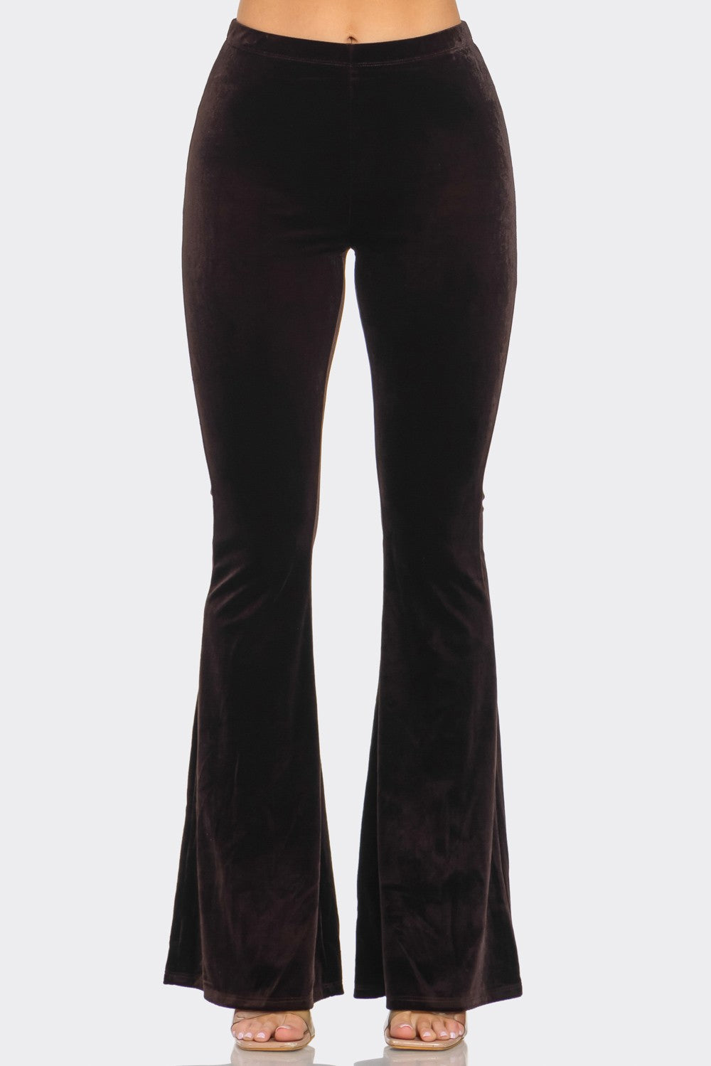 Solid Velvet Long Flared Pants