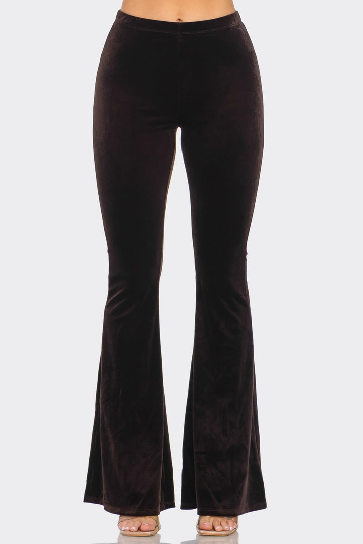 Solid Velvet Long Flared Pants