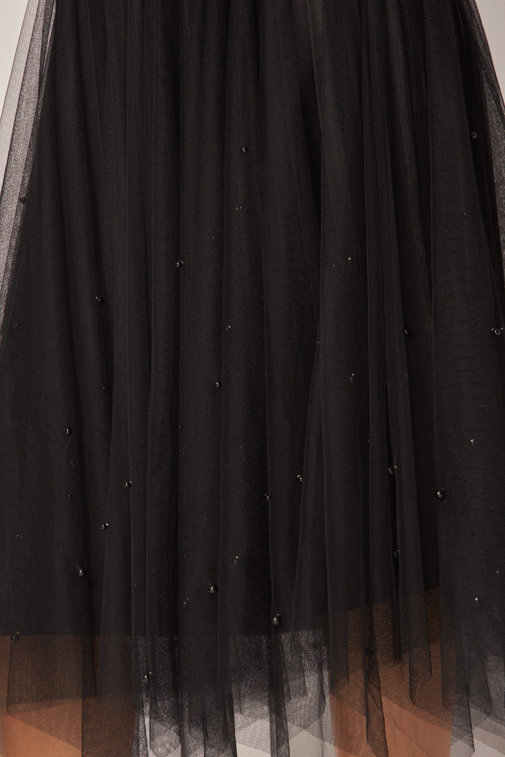 Pearl Embellished Mesh Tulle Skirt