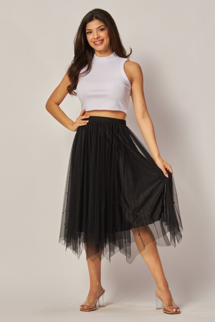Pearl Embellished Mesh Tulle Skirt
