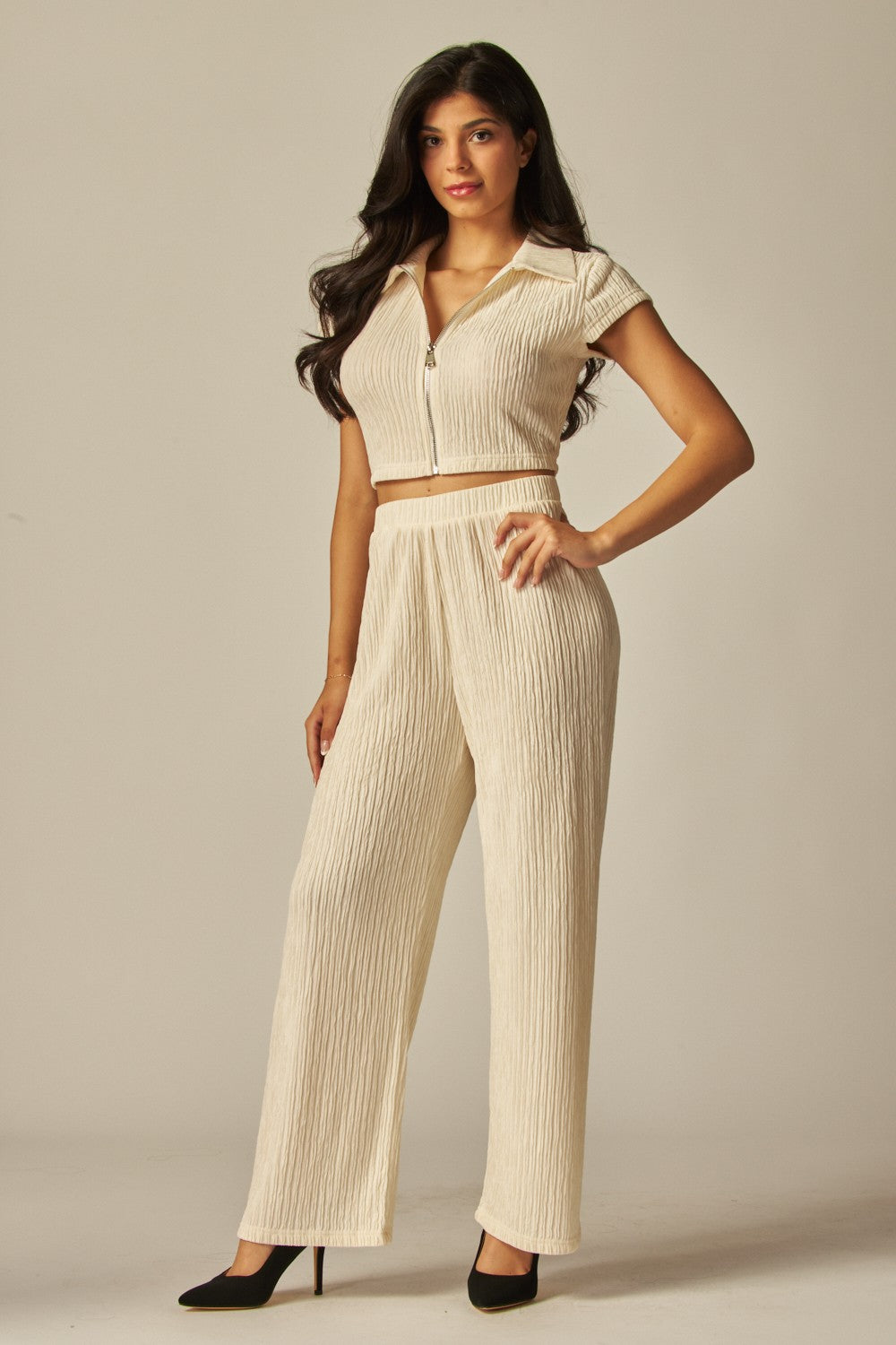 Crinkled Plisse Linen Set