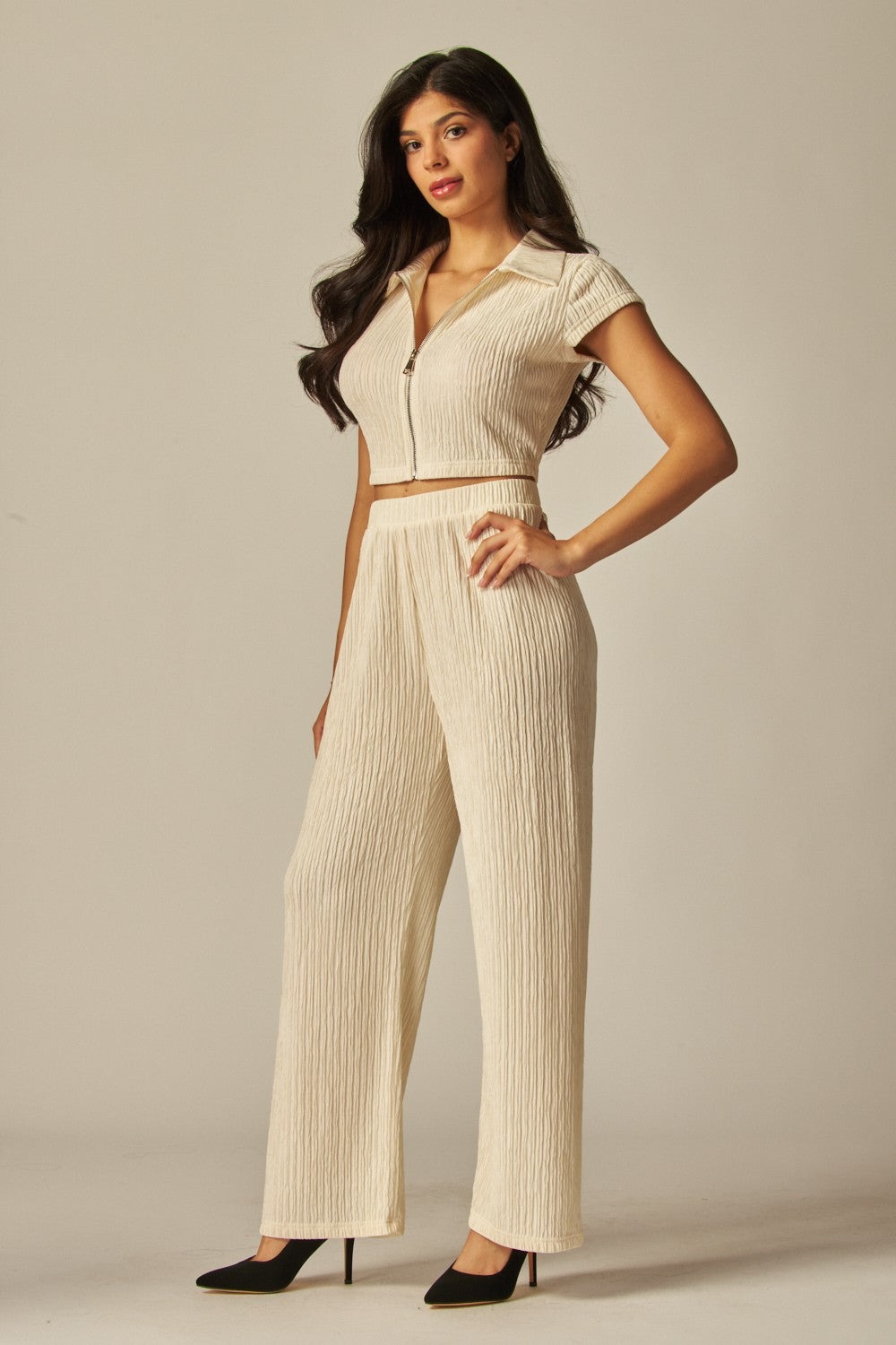 Crinkled Plisse Linen Set