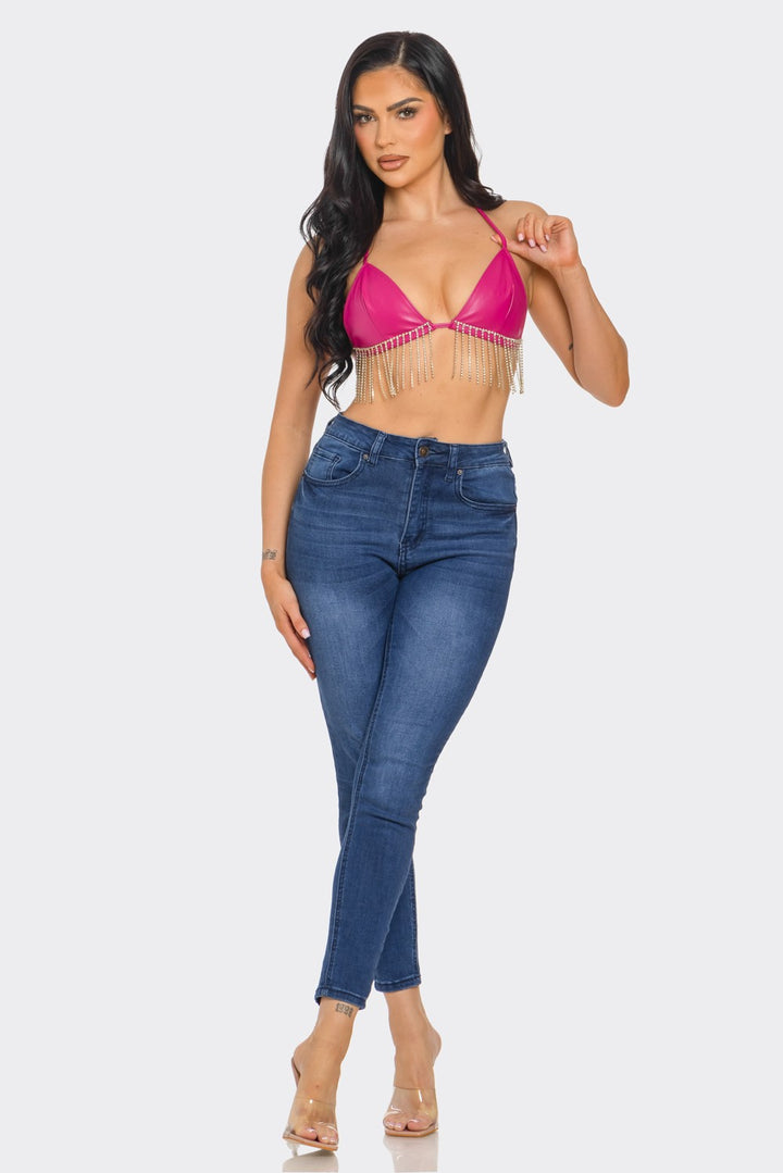 Bikini Bra Top with Rhinestone Fringe