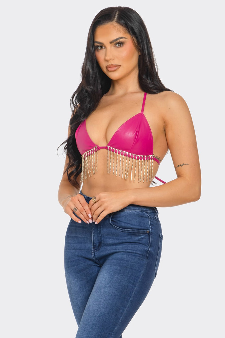 Bikini Bra Top with Rhinestone Fringe