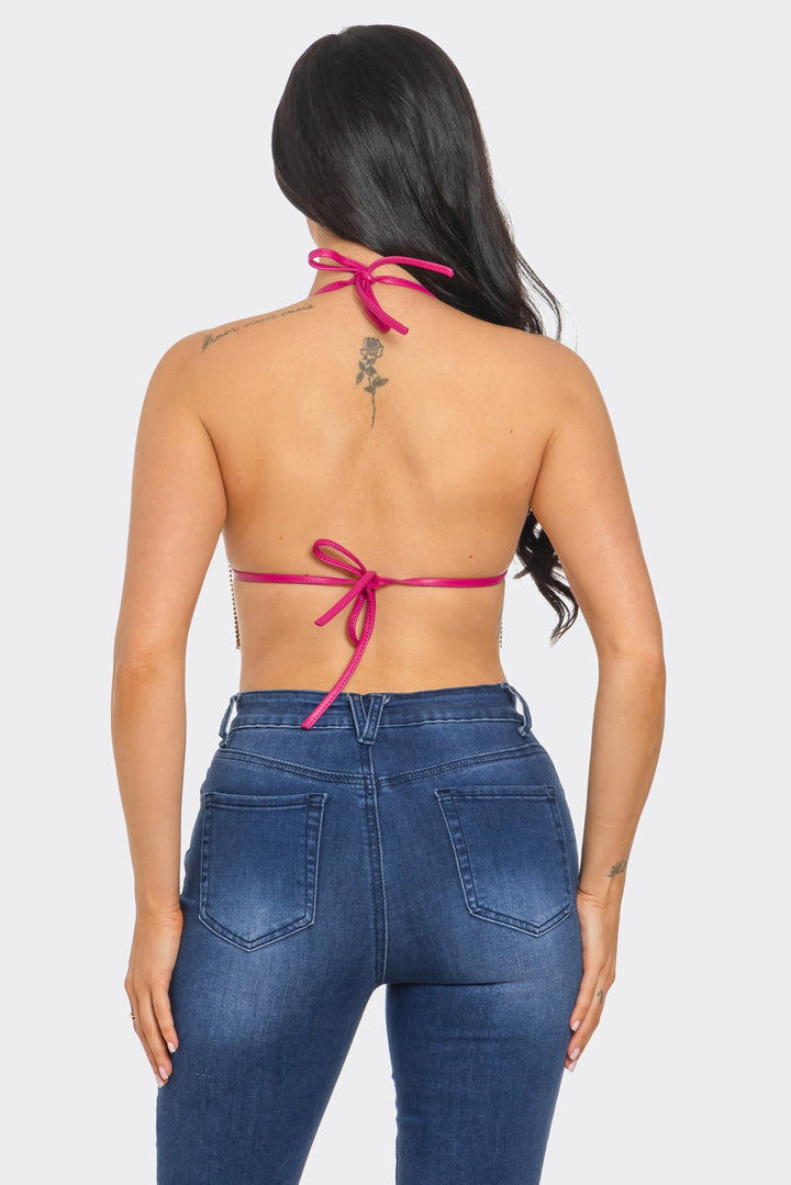 Bikini Bra Top with Rhinestone Fringe