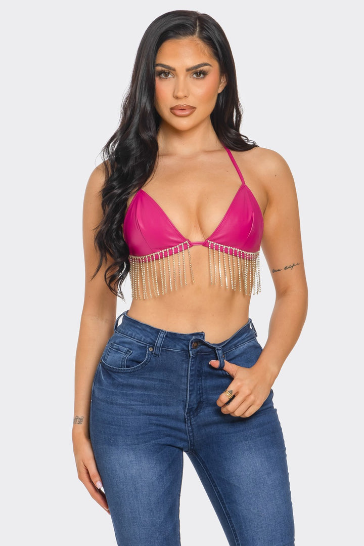 Bikini Bra Top with Rhinestone Fringe