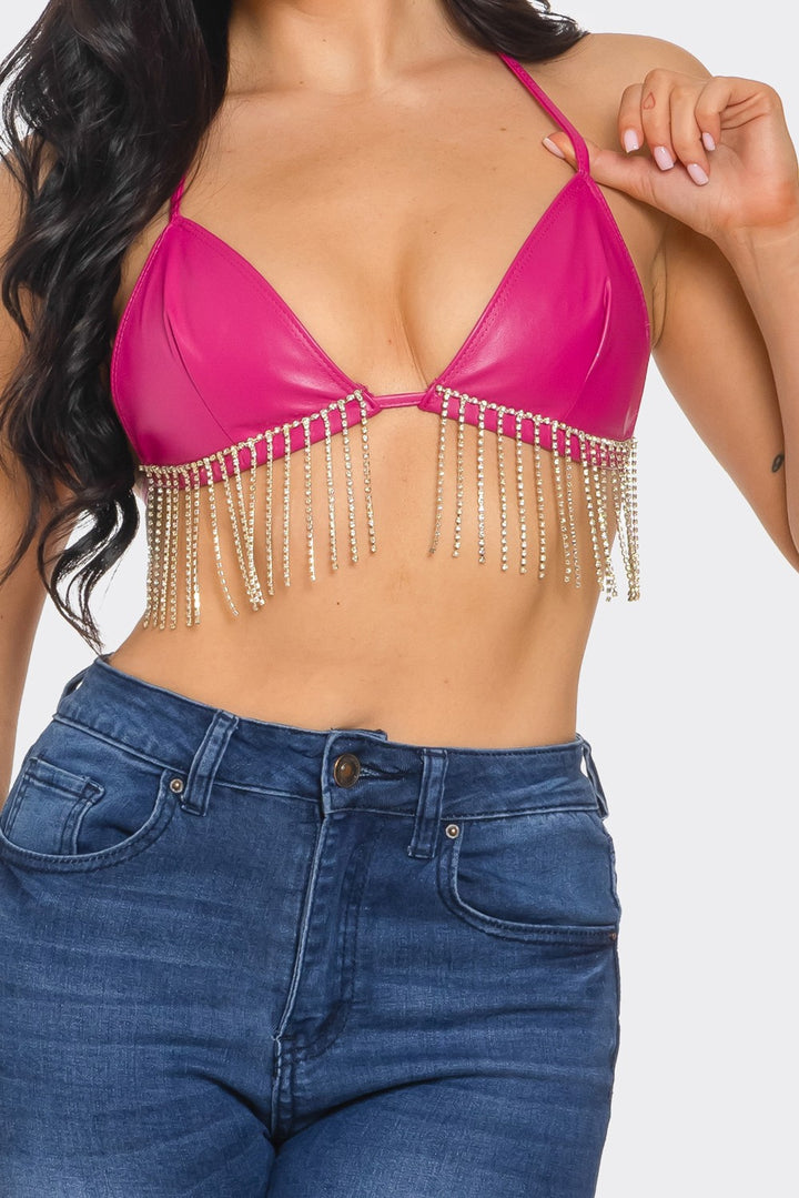 Bikini Bra Top with Rhinestone Fringe
