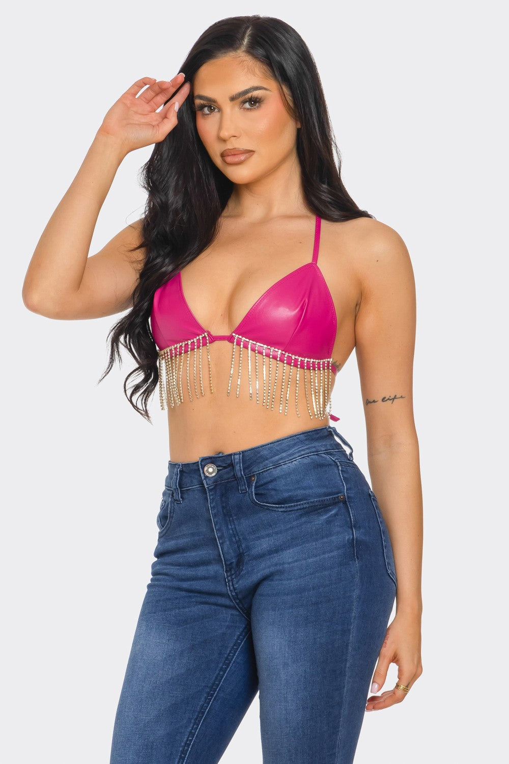 Bikini Bra Top with Rhinestone Fringe