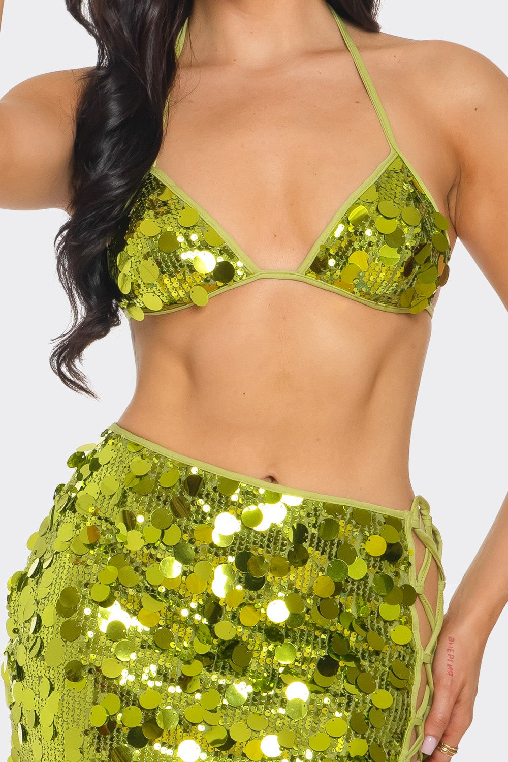 Bikini Sequin Top and Mini Skirt Set