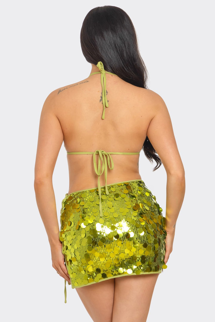 Bikini Sequin Top and Mini Skirt Set
