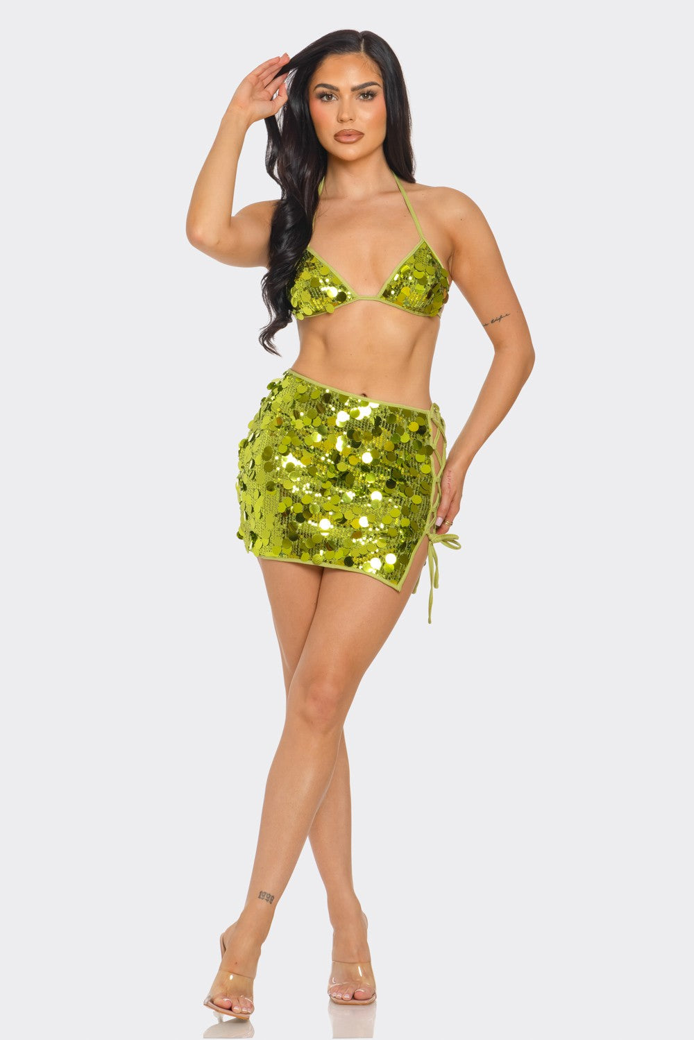 Bikini Sequin Top and Mini Skirt Set