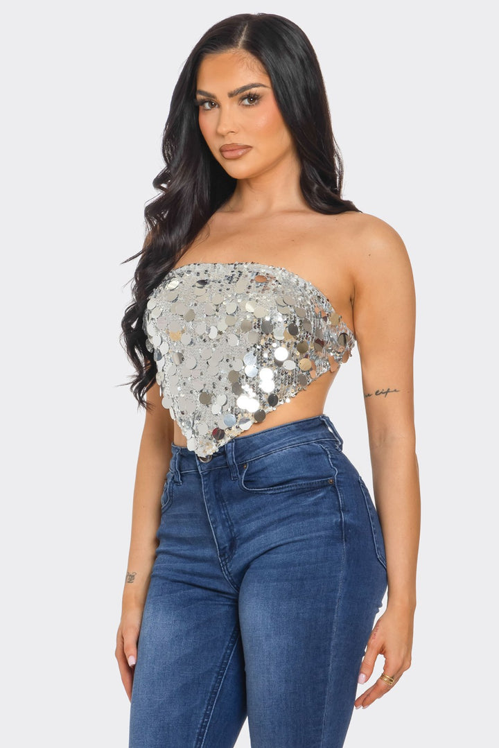 Strapless Sequins Scarf Top