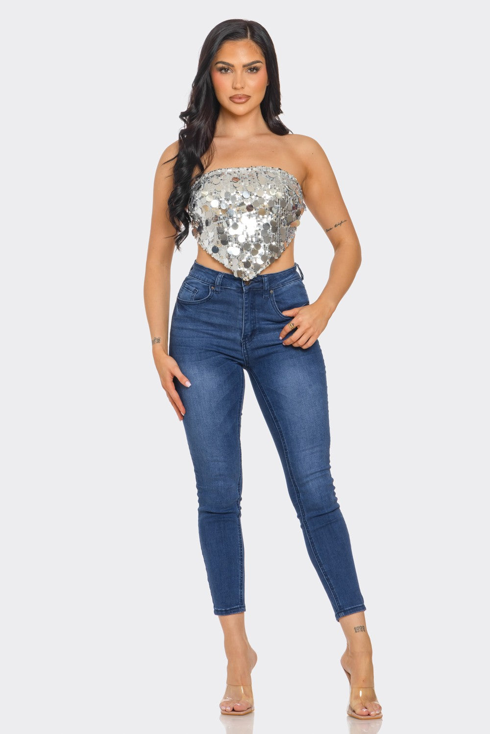 Strapless Sequins Scarf Top