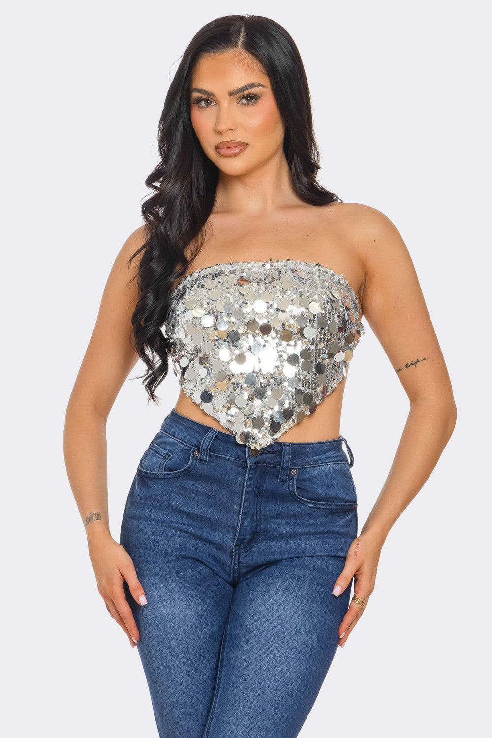 Strapless Sequins Scarf Top