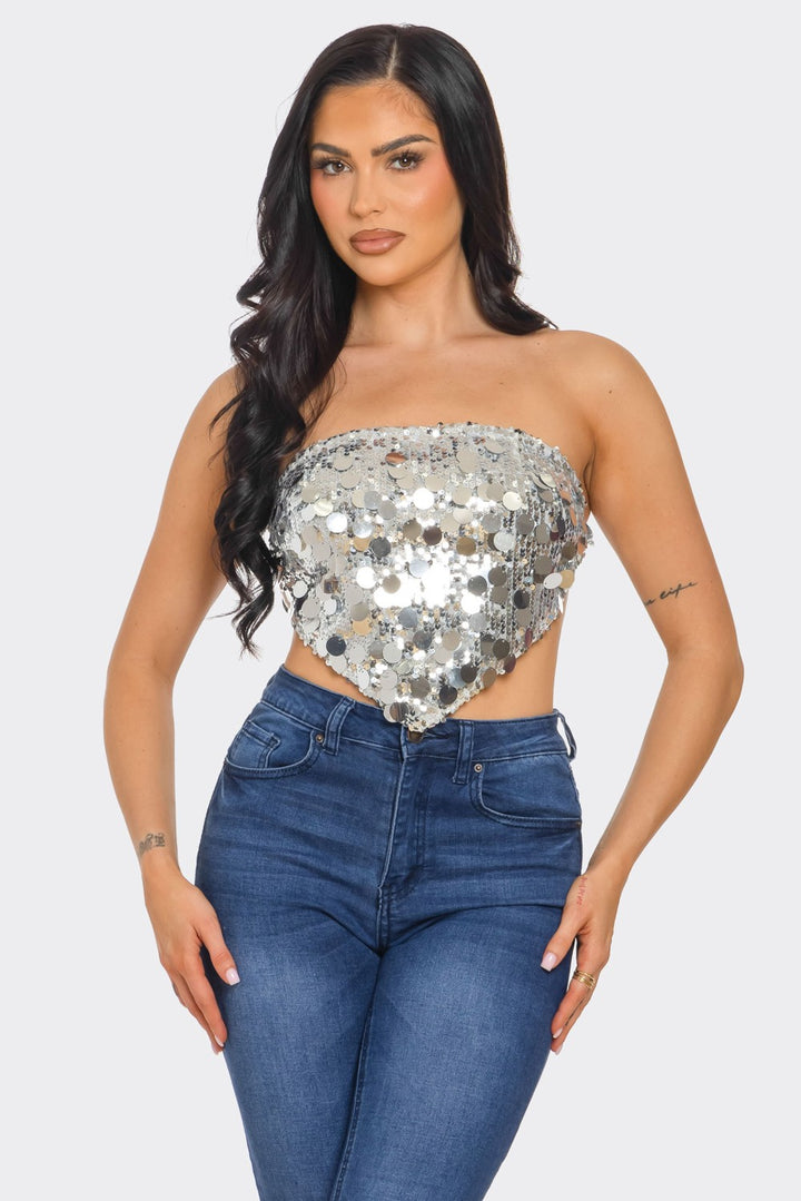 Strapless Sequins Scarf Top