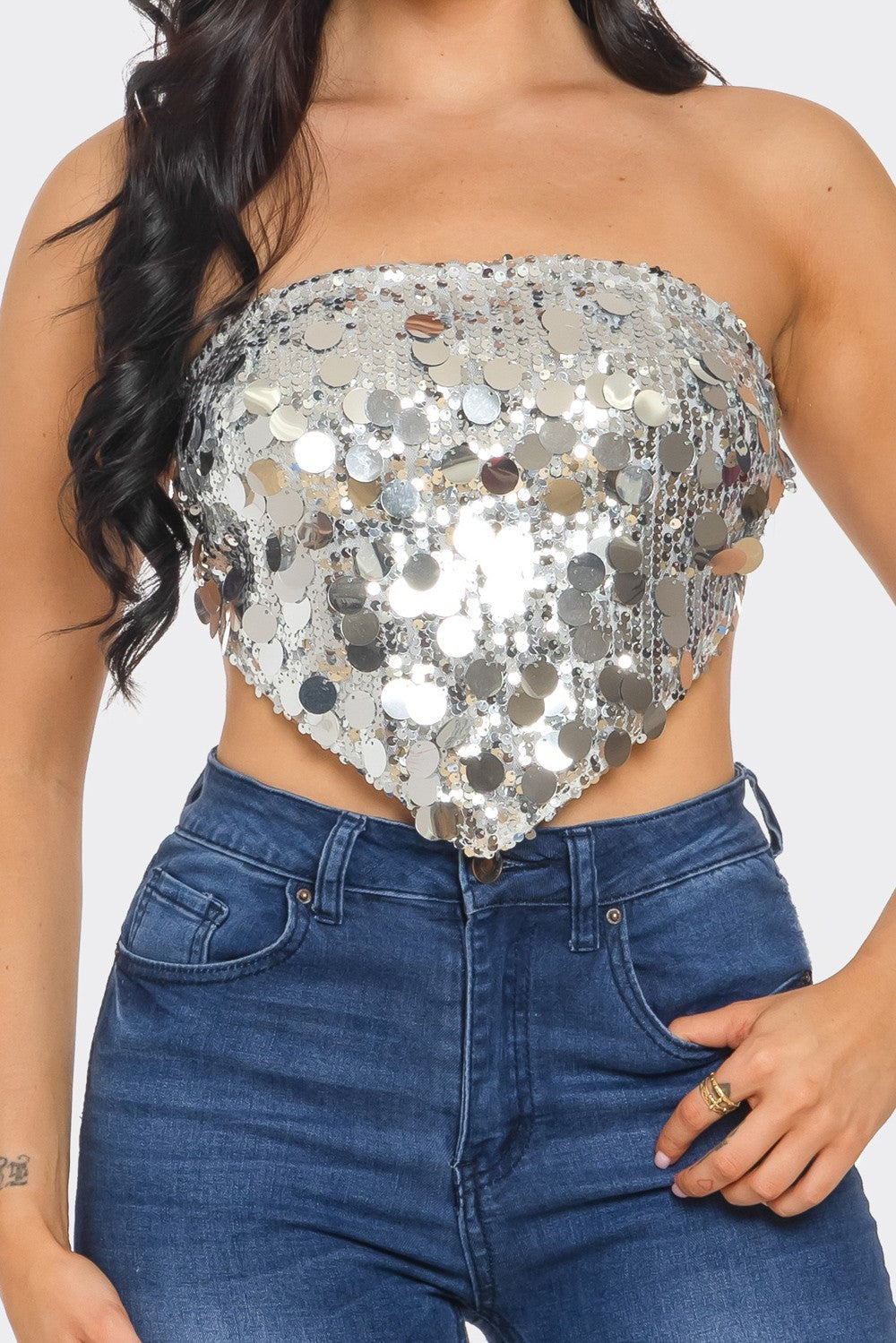 Strapless Sequins Scarf Top