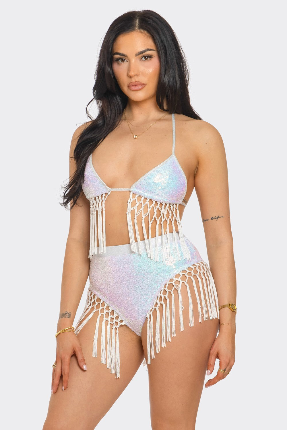 Sequin Bikini Top and Shorts Set
