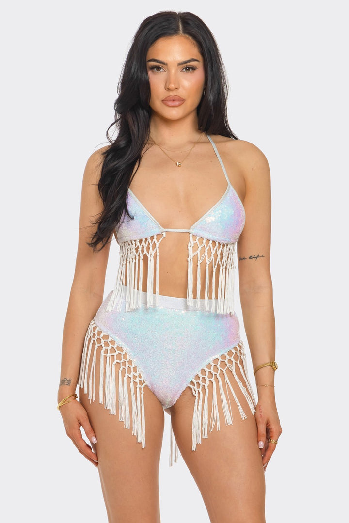 Sequin Bikini Top and Shorts Set