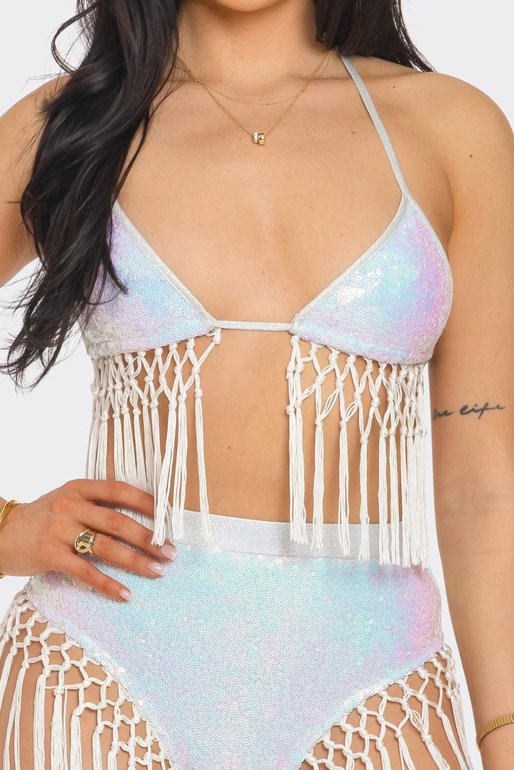 Sequin Bikini Top and Shorts Set