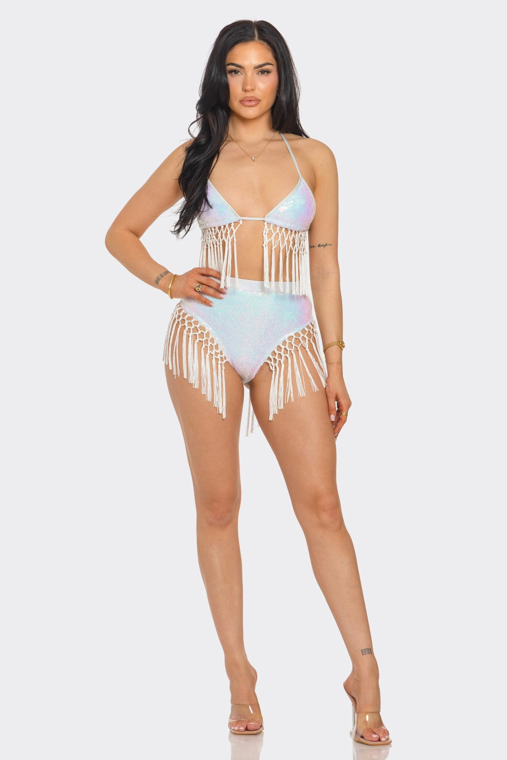 Sequin Bikini Top and Shorts Set