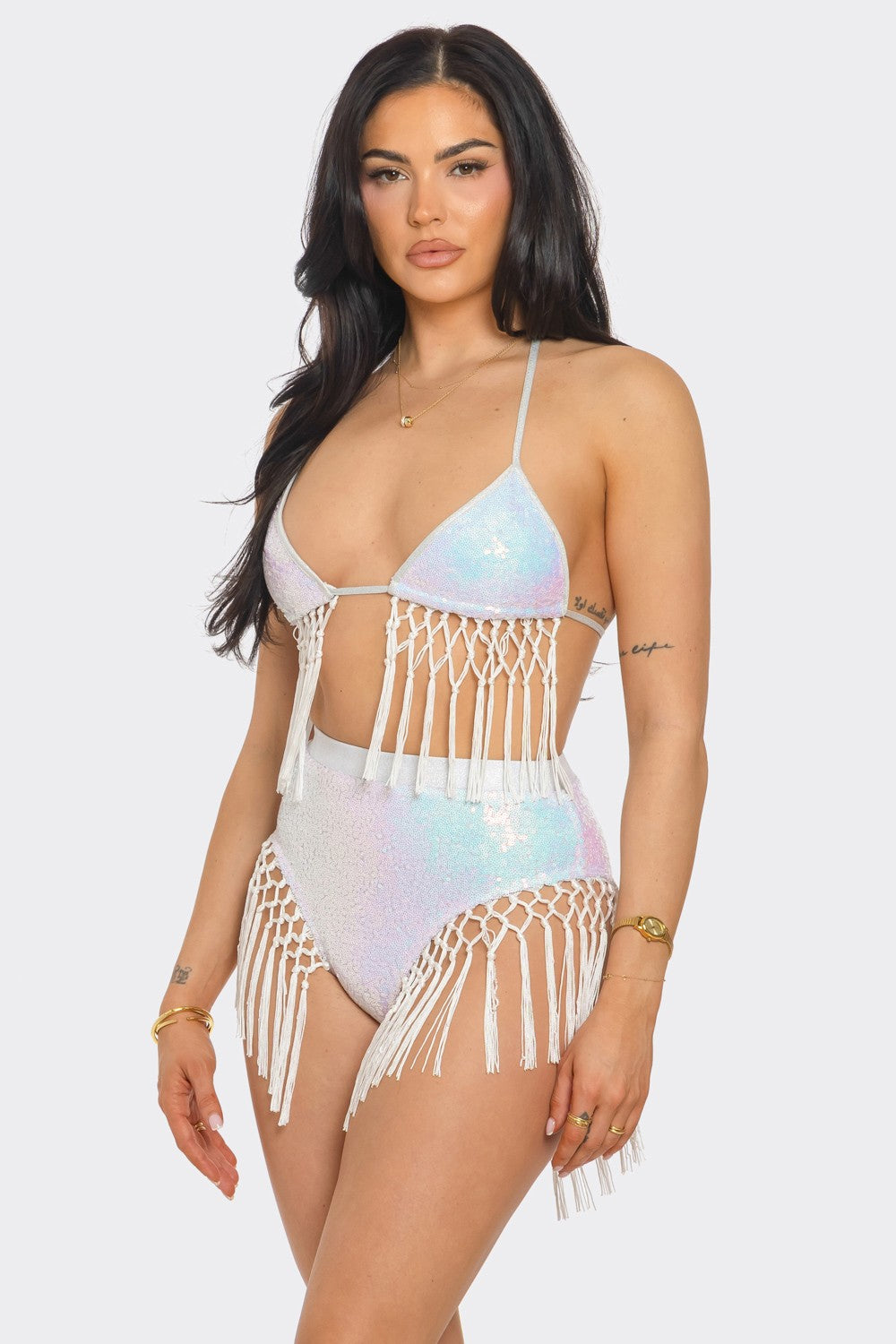 Sequin Bikini Top and Shorts Set