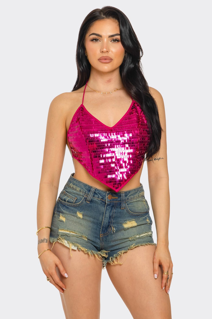 Sequin Open Back Top