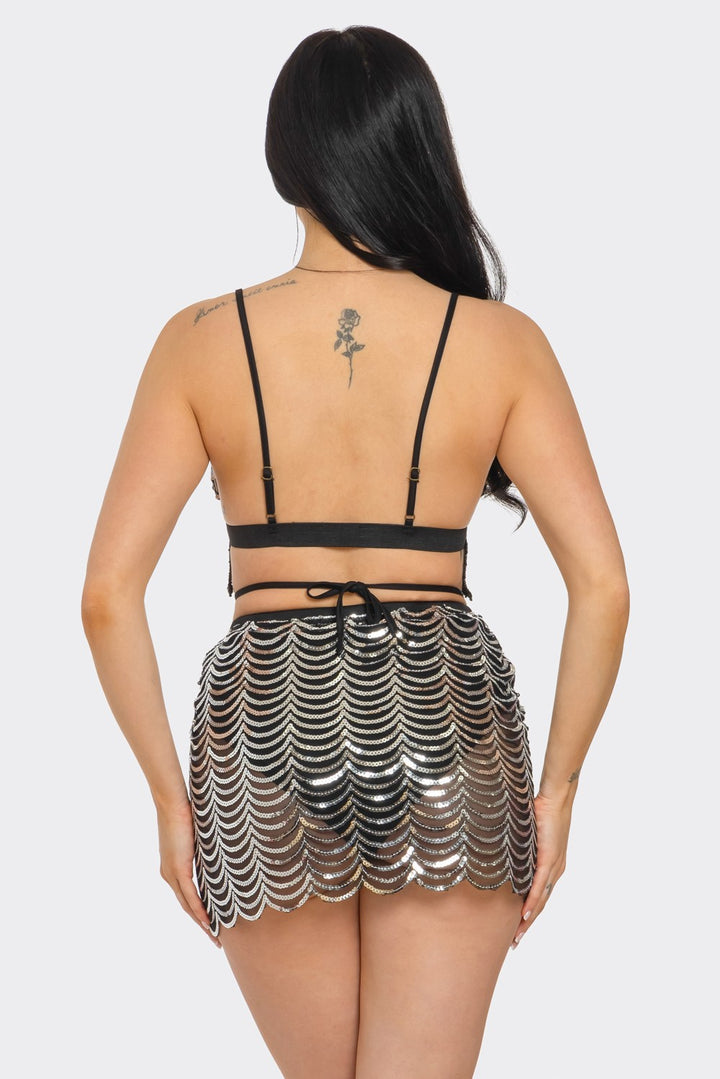 Sequin Bikini Top and Skirt Set