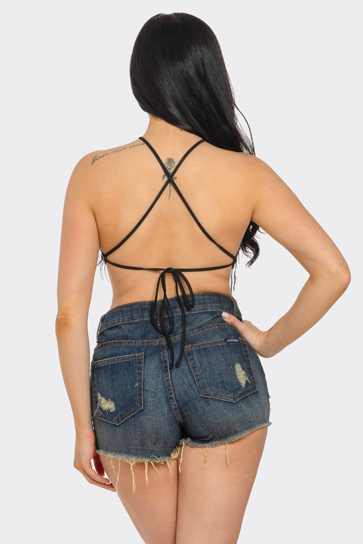 Fringe Sequin Open Back Top