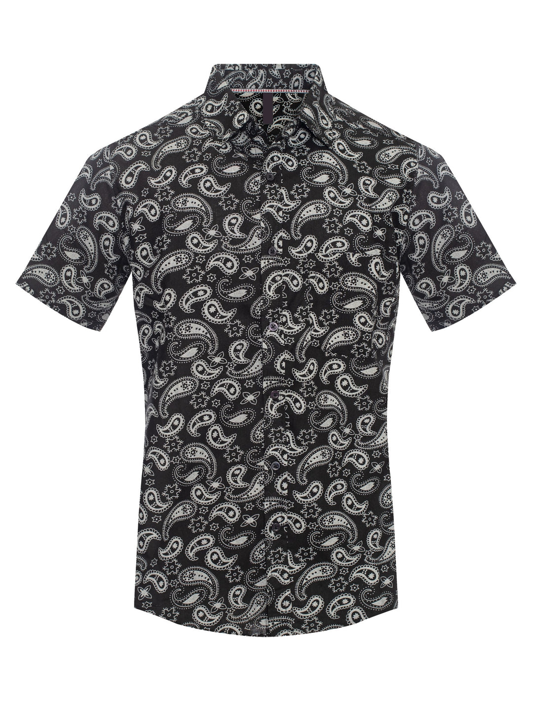 Black Paisley Print Button-Up Polo
