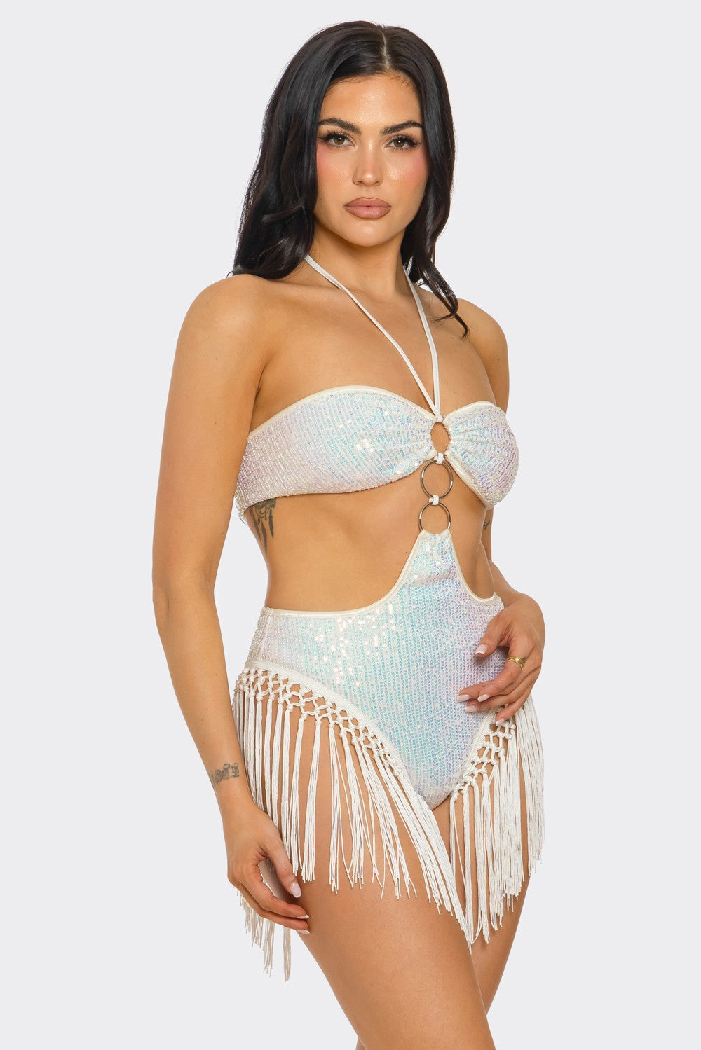 Halter Neck Iridescent Sequin Bodysuit