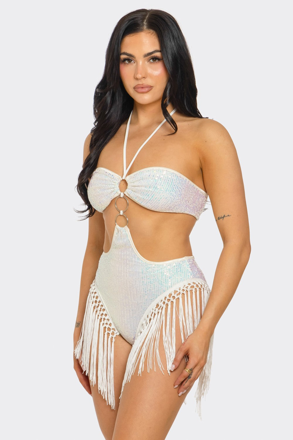Halter Neck Iridescent Sequin Bodysuit
