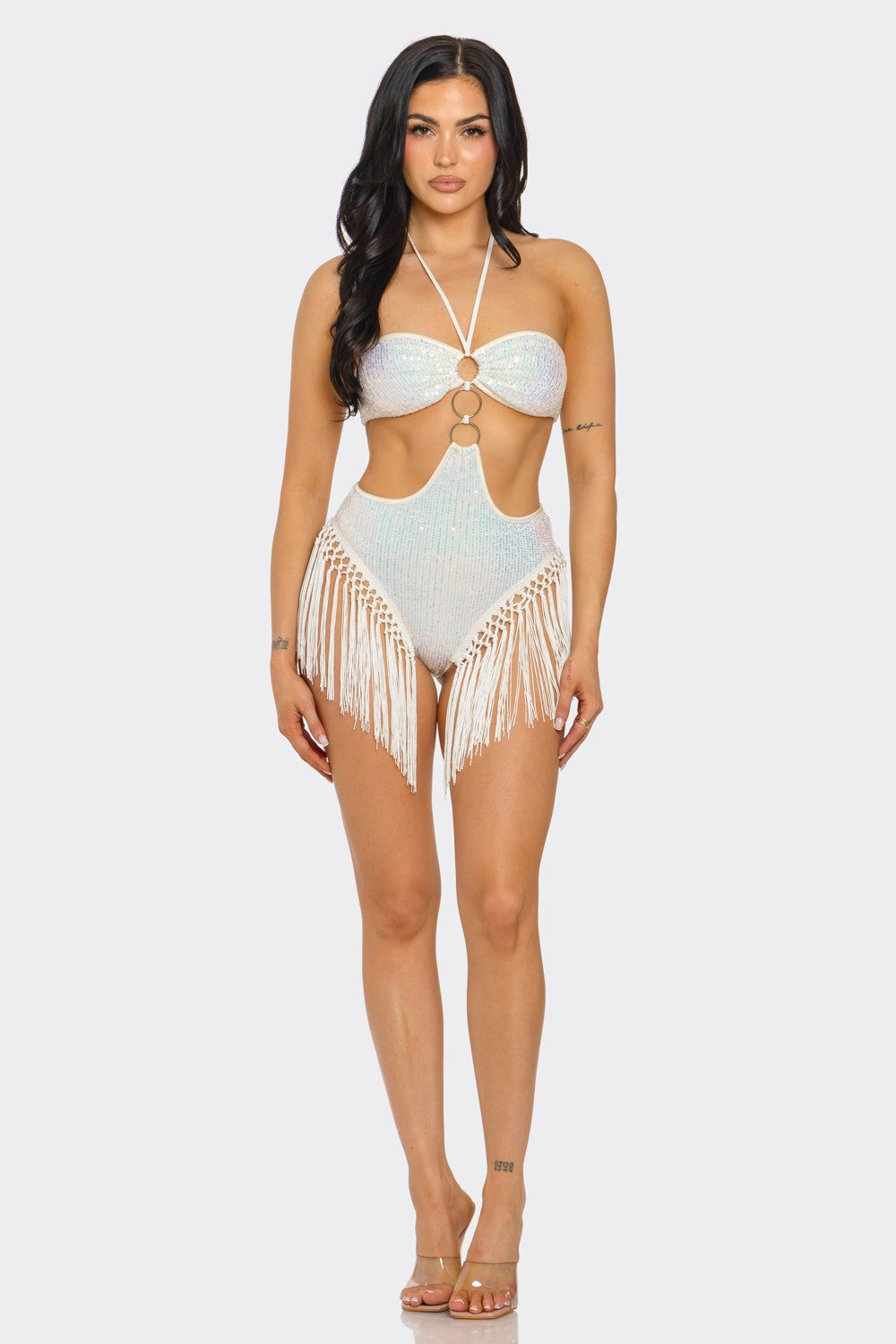 Halter Neck Iridescent Sequin Bodysuit