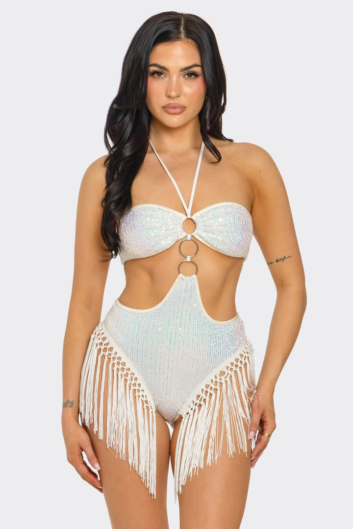 Halter Neck Iridescent Sequin Bodysuit