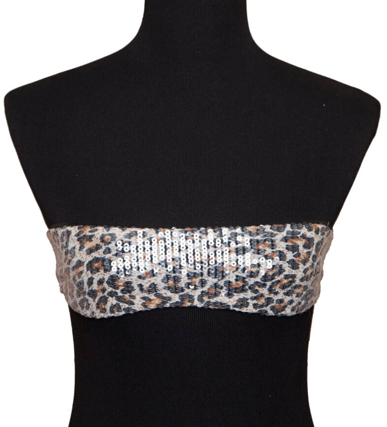 Cheetah Print Sequin Bandeau Tube Top