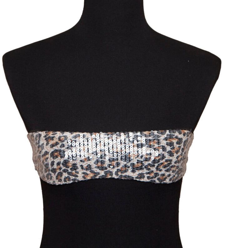 Cheetah Print Sequin Bandeau Tube Top