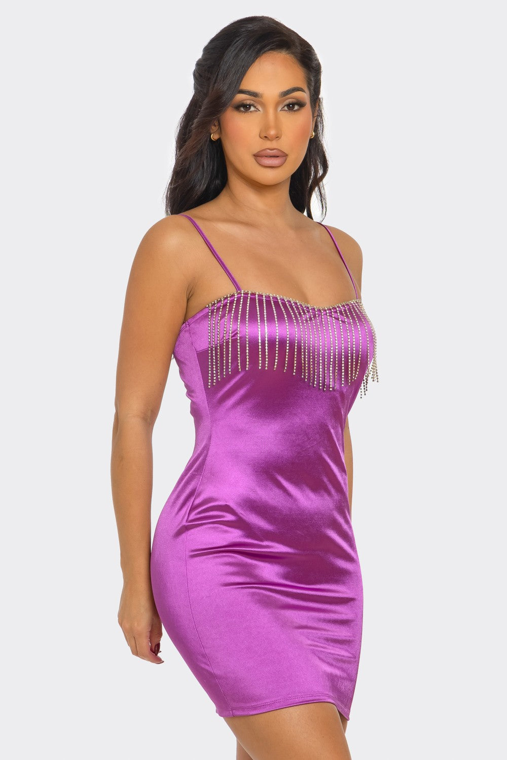Mini Dress with Rhinestone Fringe Detail