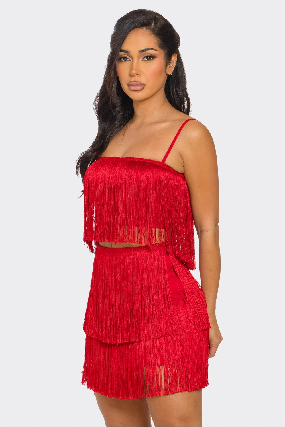 Fringe Mini Skirt and Crop Top Set