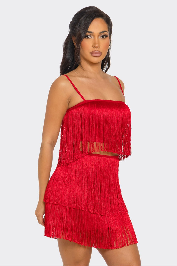 Fringe Mini Skirt and Crop Top Set