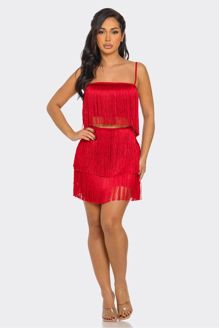 Fringe Mini Skirt and Crop Top Set