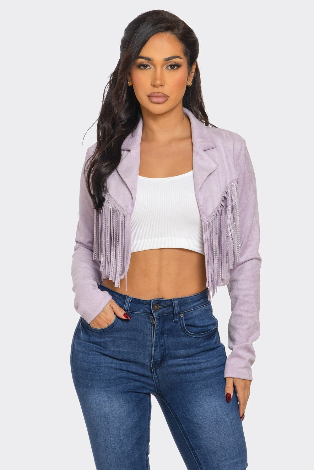 Suede Jacket with Rhinestone Fringe