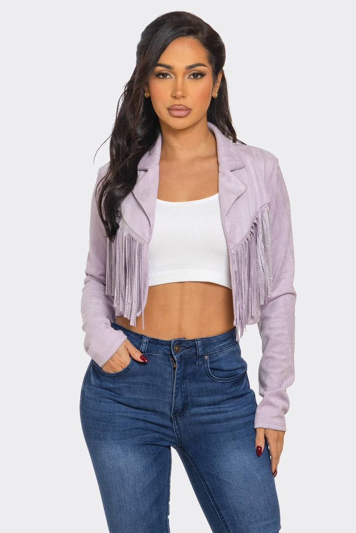 Suede Jacket with Rhinestone Fringe