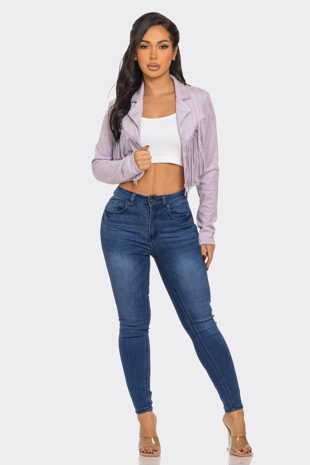 Suede Jacket with Rhinestone Fringe