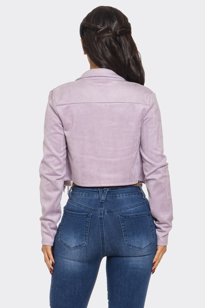 Suede Jacket with Rhinestone Fringe