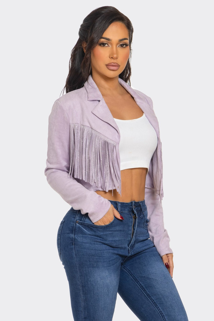Suede Jacket with Rhinestone Fringe