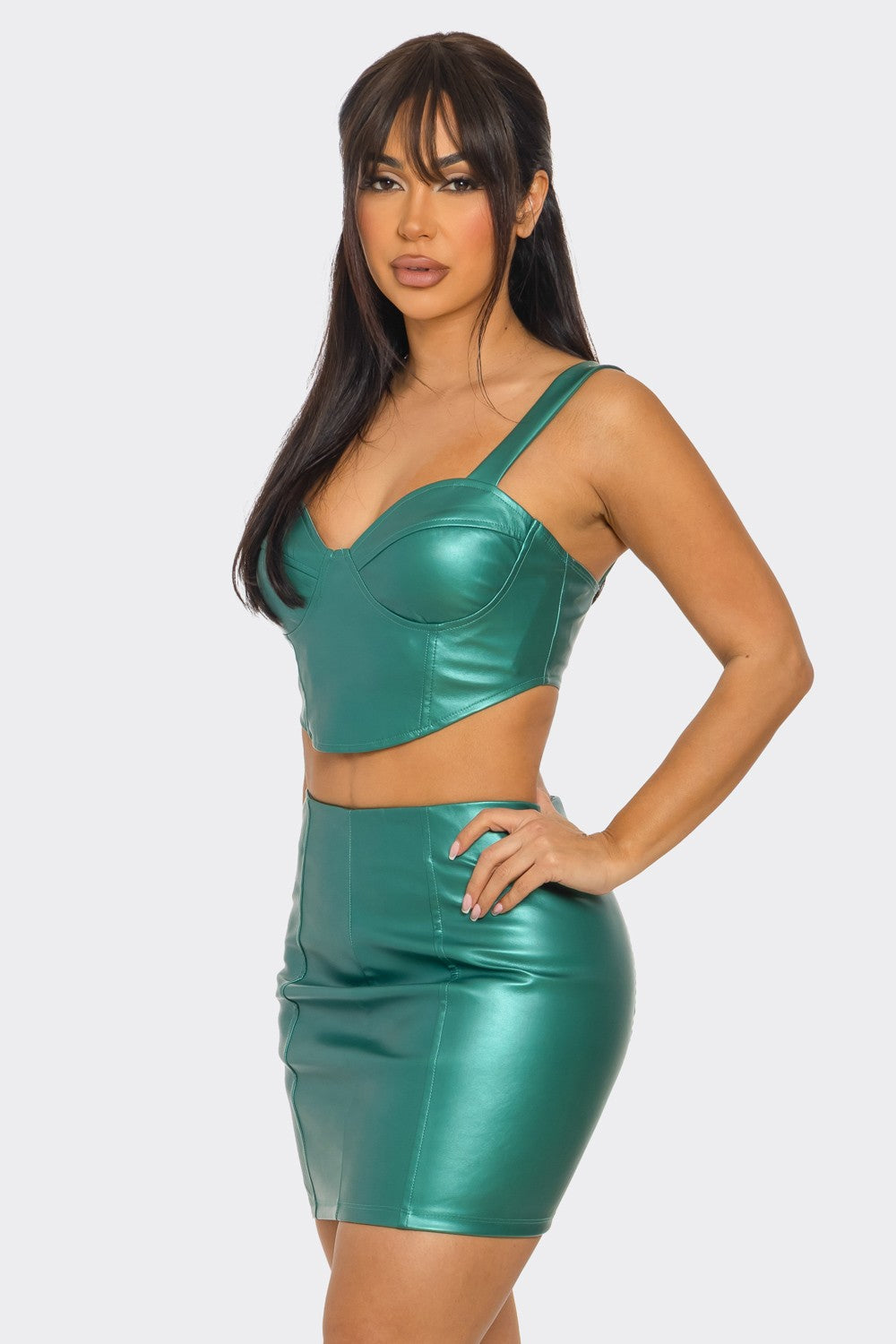 Metallic Crop Top and Skirt Set